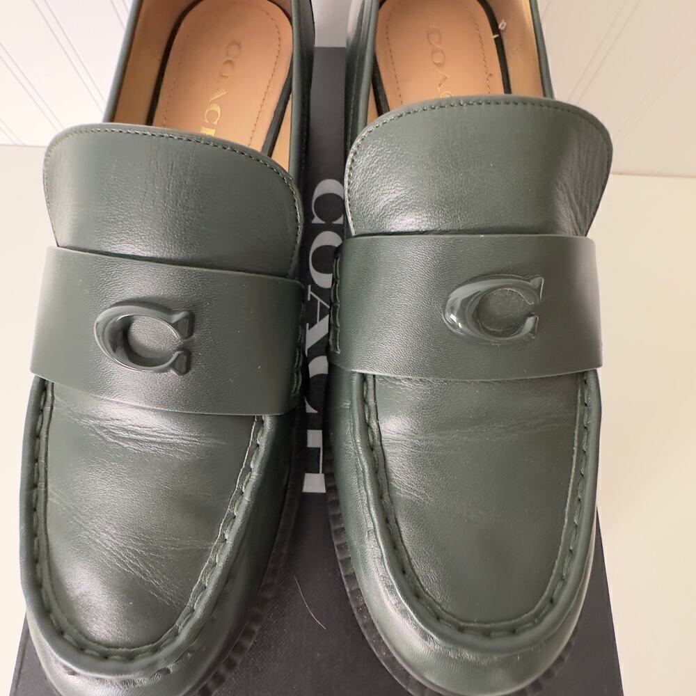Coach Leah Loafer in Green Leather with Platform Lug Sole (11) - Picture 15 of 16